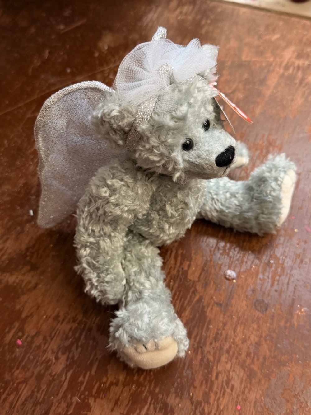 Small TY Gray w Sparkly Wings STERLING Curly Haired Jointed Teddy Bear Stuffed